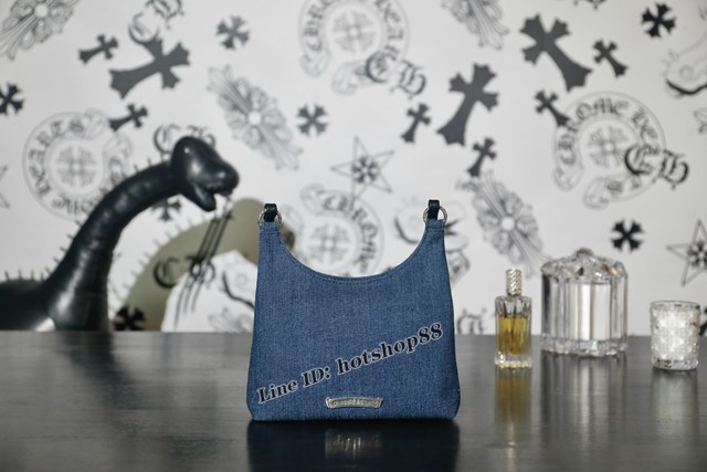 Chrome Hearts專櫃高端皮具包包 克羅心925純銀五金牛仔布拼蹂躪小牛皮viv小寶劍腋下包 gj1090